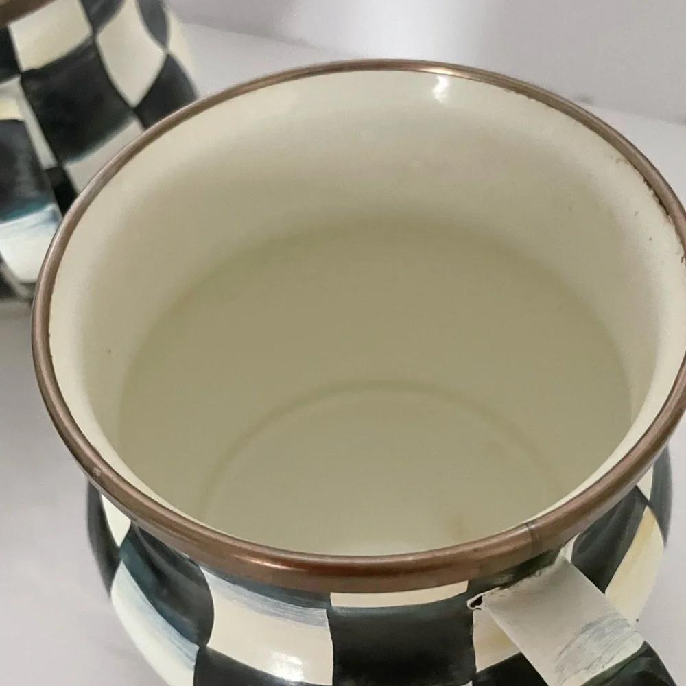 Mackenzie-Childs Courtly Check Coffee Mugs or Teacups Black & White Set of 4 - Picture 5 of 5